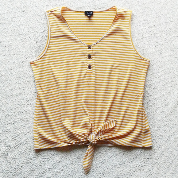 a.n.a Tops - a.n.a Tie Front Mustard Stripe Button Tank Top